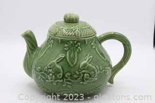 Vintage Portuguese Green Rabbit Teapot