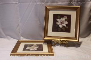 Two Magnolia Framed Prints with Gold Toned Picture Holder