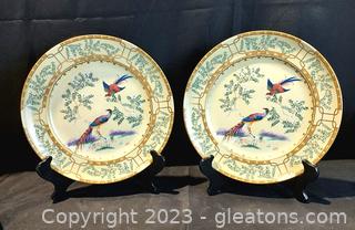 Pair of Beautiful Mottahedeh Ch’lng Garden Dinner Plates