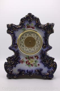 Vintage Waterbury Blue Ceramic Mantle Clock 