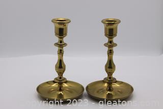 Pair of Solid Brass Candlestick Holders 