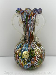 Murano Art Glass Handled Vase