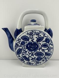 Chinese Blue & White Moon Flask Teapot