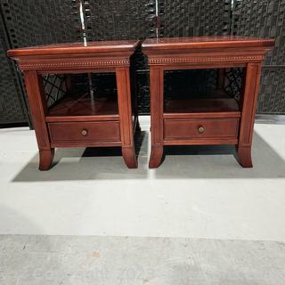 Pair of Nice End Tables with Banded Inlay Design Top