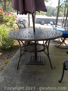 Very Nice Outdoor, Round Metal Table with Scrolling Design