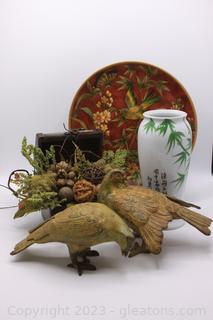 Raymond Waites Collectible Decorative Plate, Pair of Metal Bird Sculptures & more