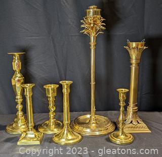 7 Brass & Lacquered Brass Candlestick Holders