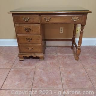 Nice Mid Century 4 Drawer Desk with Protective Glass Top