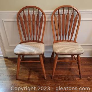 Pair of Mid-Century Solid Oak Dining Room Chairs with Upholstered Seats