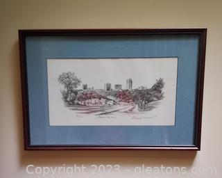 Nice Greenville, SC Landscape Lithograph, Signed, numbered framed