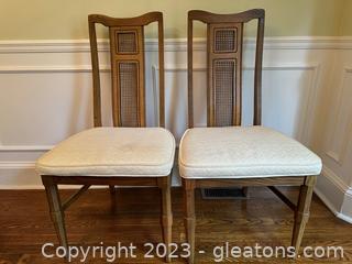 Beautiful Mid Century Wood W/Cane Back Dining Chairs (lot of 2)