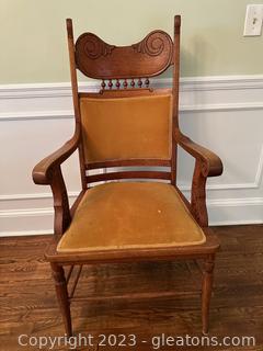 Gorgeous Carved Wood & Upholstered Vintage Chair