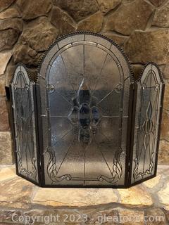 Stunning Stained Glass Fire Place Screen w/Hob Nail detail