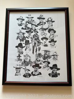 Framed John Wayne Collage Signed by Ron Harris ’96 & Numbered 78/1000