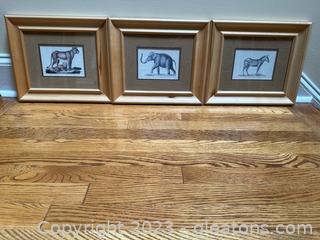 A Matching Trio of Framed & Matted Animal Prints (lot of 3)
