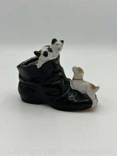 Cat/Dog Black Boot Figurine Ashtray 