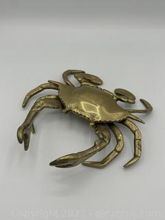 1960s Large Brass Crab Ashtray Lidded Dish 