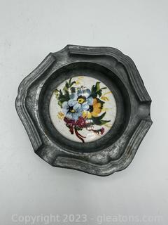 Antique Pewter with Porcelain Ashtray