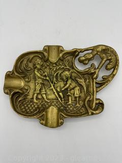 Vintage Brass Heavy Intricate Ashtray 