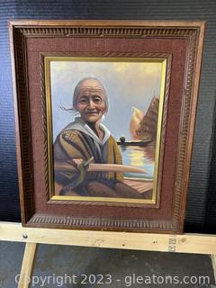 Framed & Signed by Fukaya of Japanese Woman in a Boat 