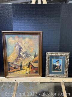 Nice Framed Art Collection of an Oil Painting & Print (Lot of 2) 