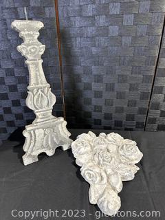Rose Design Wall Decor & Wooden Candle Holder (Lot of 2) 