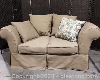 Nice Khaki Color American Signature Love Seat- Includes Throw Pillow 