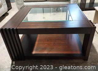 Chic, Contemporary Look Coffee Table with Beveled Glass Insert 
