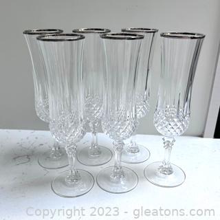 Set of 6 Cristal D'Arques Longchamp Champagne Flutes 