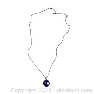 14kt Yellow Gold Imitation Purple Sapphire Pendant on Chain