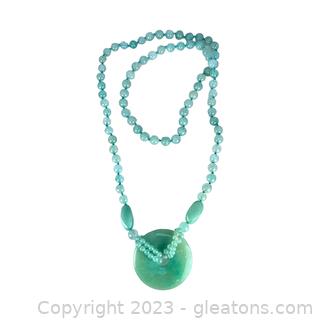 Green Adventurine Beaded Necklace with Large Medallion