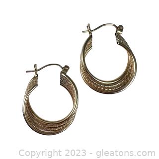 14kt Yellow Gold Textured Hoop Earrings