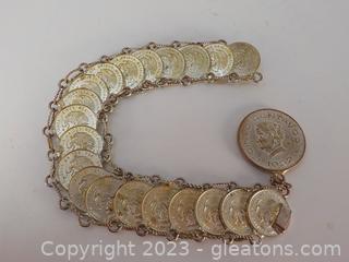 Vintage Mexican Bronze/Silver Tone 5 and 1 Centavo Coin Charm Bracelet 