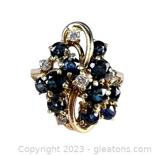 14kt Yellow Gold Sapphire & Diamond Cluster Ring