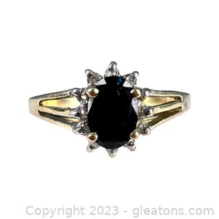 10kt Yellow Gold Midnight Sapphire & Diamond Ring