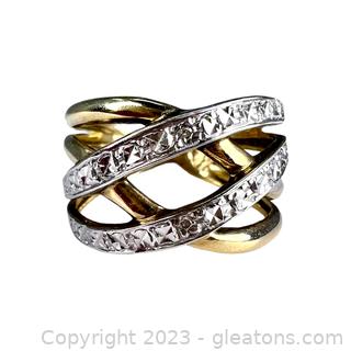 10kt Two-Tone Diamond Criss-Cross Ring
