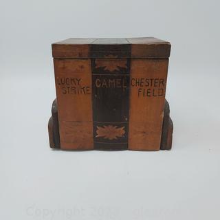 Antique Wooden Cigarette Dispenser: Lucky Strike, Camel, Chesterfield