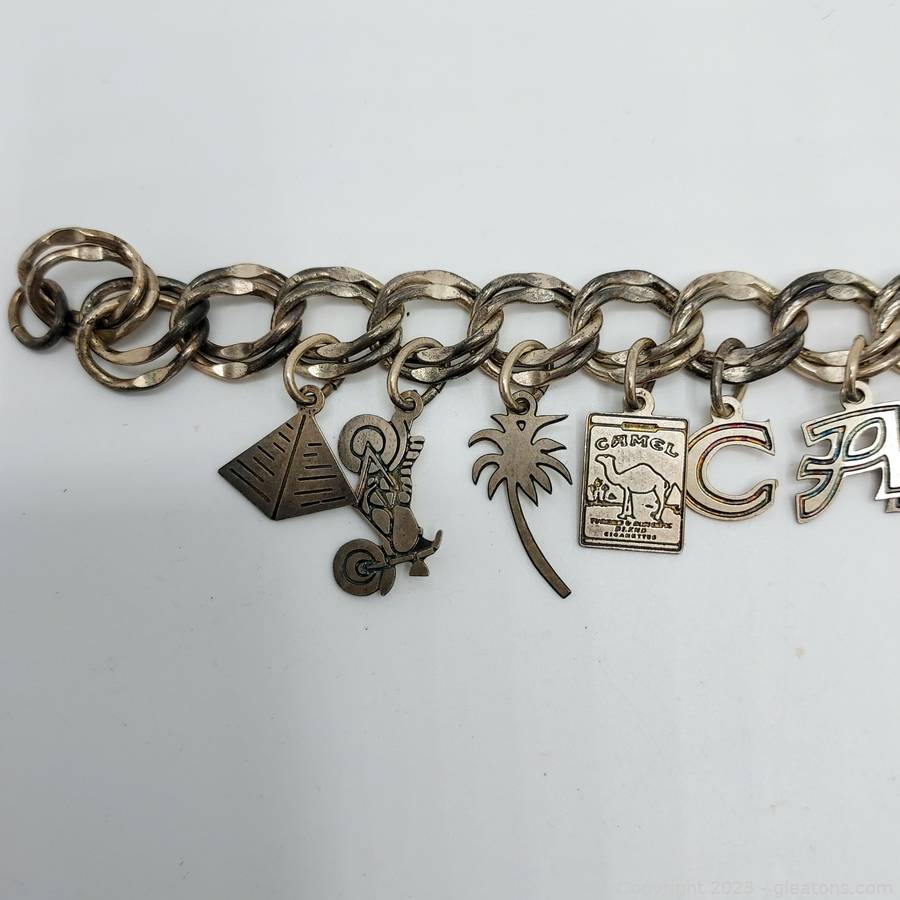 cigarette bracelet Stunning Joe Camel Cigarette Sterling Charm Bracelet with Lobster Claw  Latch Auction