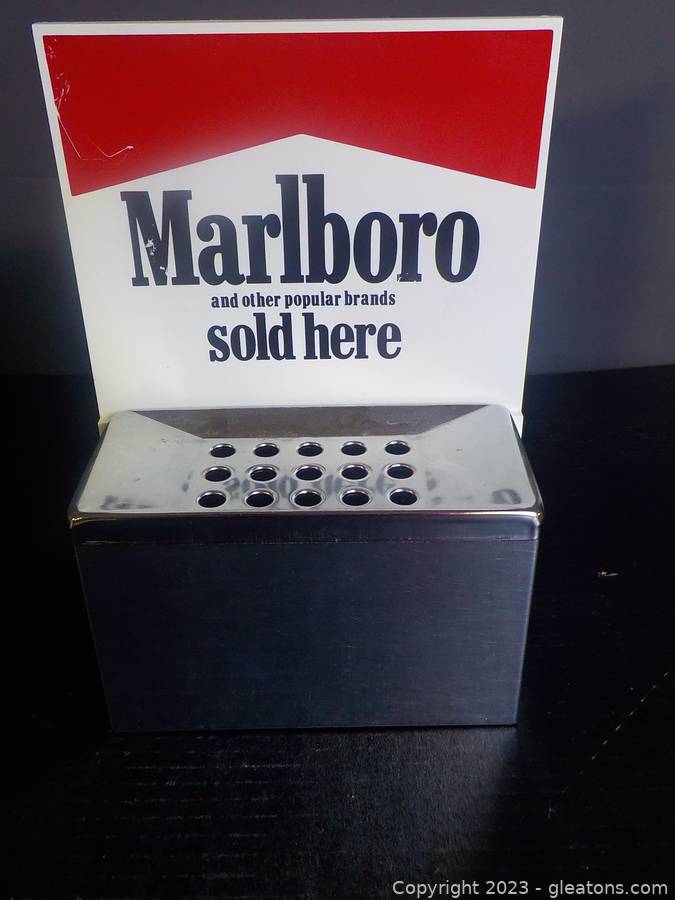 marlboro cigarette tin Marlboro Logo Metal Wall Advertising Ashtray and Novelty Cigarette Pack  Transistor Radio Auction