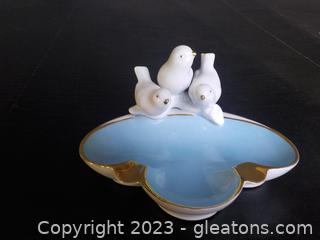 Vintage Porcelain Ashtray Depicting Three Birds Over Water, from West Germany