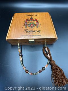 Hemingway Work of Art Cigar Box w/Beaded Handle & Tassle 