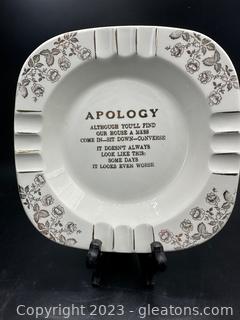 Homer Laughlin “Apology” Ashtray Produced by Eastern China N.Y. w/22k Gold 