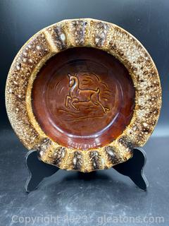 Hull Pottery Ashtray w/Deer in Brown Drip Glaze 