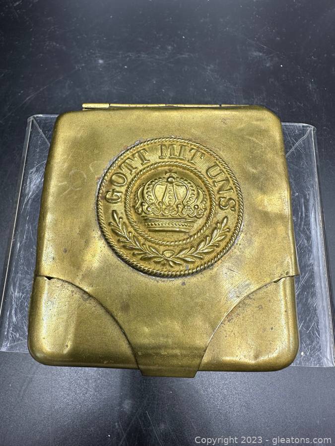 Imperial Brass Cigarette Case Featuring Crown, & Gott Mit Uns on Front