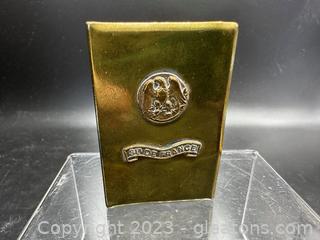 Brass Matchbox Cover Featuring an Eagle Crest w/Sir De France on Front 