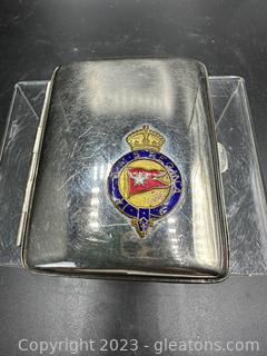 Silver Stainless Metal Cigarette Case Featuring R.M.S. Regina Crest