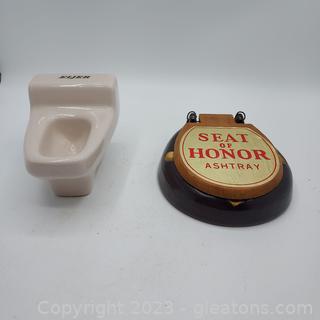 Pair of 2 Novelty Ashtrays-Seat of Honor and Eljer Commode 