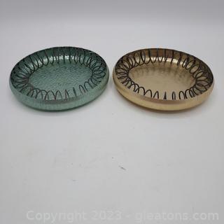 Pair of Round Anodized Aluminum Ashtrays with Coiled Rests 