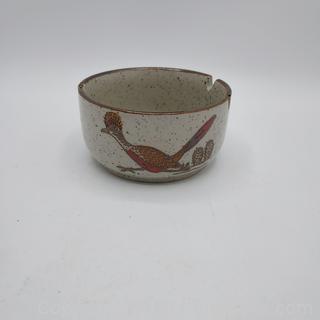 Handpainted Otagiri Speckled Ashtray with Roadrunner and Cactus