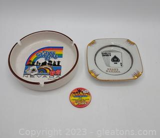 Las Vegas and Grand Bahama Souvenir Ashtrays & an Ashtray Collector’s Chip
